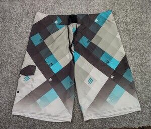 Brody Boardshorts Mens X-Large Black Gray Blue Hybrid Swim Surf Beach Bermuda